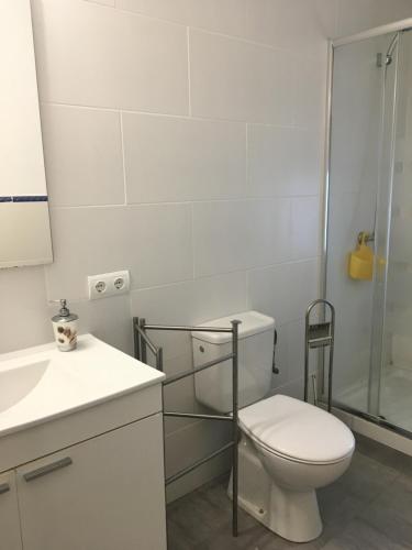 a white toilet sitting next to a sink in a bathroom at Casa de Huespedes la Peña in Ibiza Town