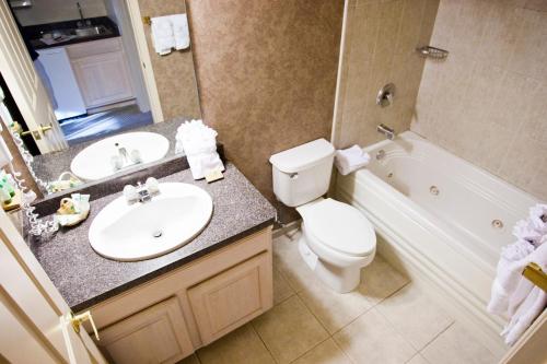 a bathroom with a sink and a toilet and a tub at Bella Vista Suites Lake Geneva in Lake Geneva