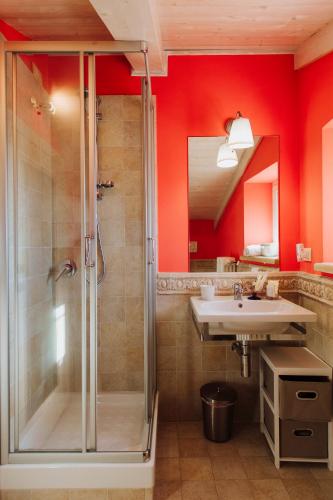 a bathroom with a shower and a sink at La casa di Gioia in Castiglione in Teverina