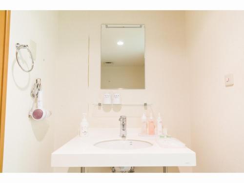 a bathroom with a white sink and a mirror at Ceeds (Adult Only) in Osaka