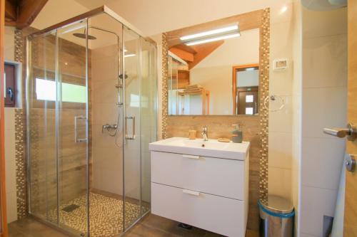 a bathroom with a sink and a shower at Villa Agata in Dajla