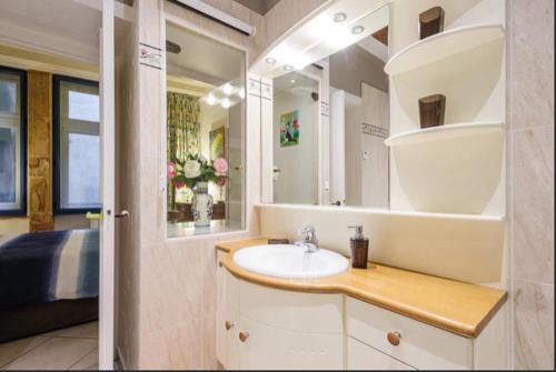 a bathroom with a sink and a mirror at Côté Palais in Lyon