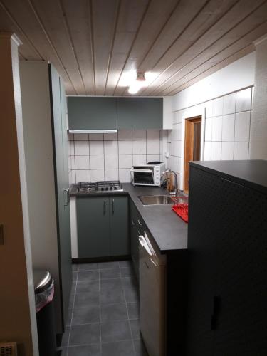 a small kitchen with a sink and a counter top at Nix at Gammel Rye in Ry