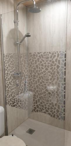 維拉爾－德朗的住宿－Résidence le Galaxie，带淋浴和卫生间的浴室。