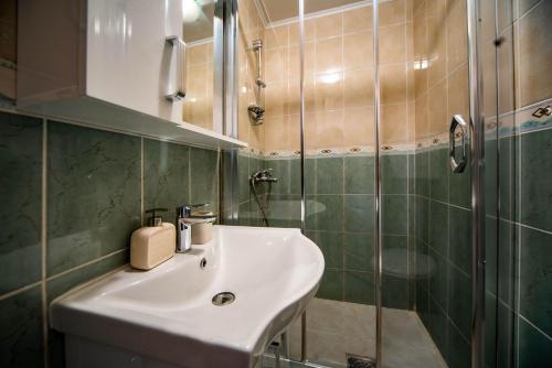 a bathroom with a sink and a shower at Apartments Marković in Kotor
