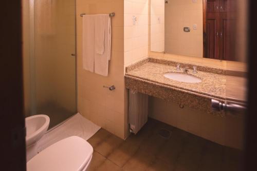 a bathroom with a sink and a toilet at Hotel Renar in Fraiburgo