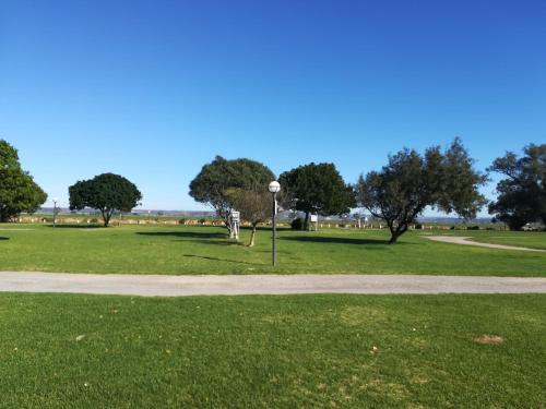 a path in a park with trees and a street light at The Gamtoos Ferry Hotel in Jeffreys Bay