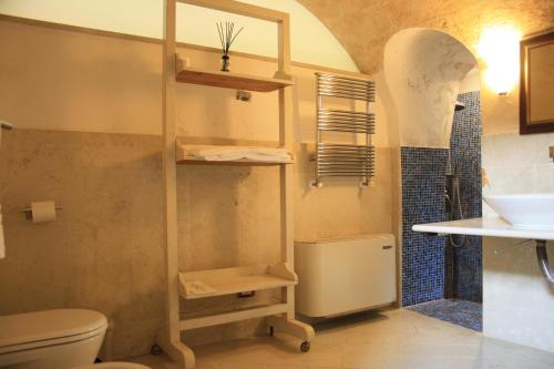 a bathroom with a shower and a toilet and a sink at Locus Amoenus in Matera