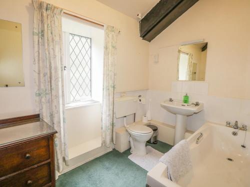 a bathroom with a toilet and a sink and a tub at Miller's House in Tintagel