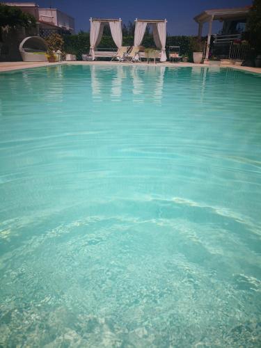 a large pool of blue water with chairs in it at Agriturismo Salinola in Ostuni