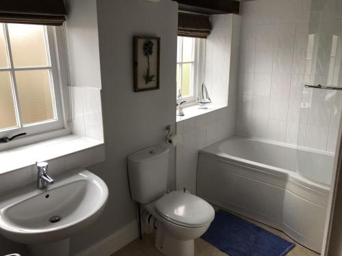 uma casa de banho com um WC, um lavatório e uma banheira em Carleton Mill with open views to River Eden on the outskirts of Carlisle & 20 mins to Ullswater em Carlisle