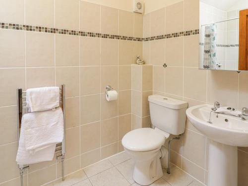 a bathroom with a toilet and a sink at Lily Cottage in Caernarfon