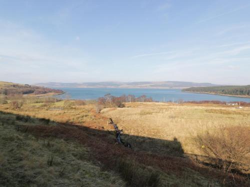 a view of a body of water from a hill at Starfish Cottage in Craignure