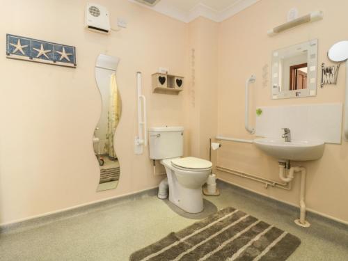 a bathroom with a toilet and a sink at Kingfisher in Wattisfield