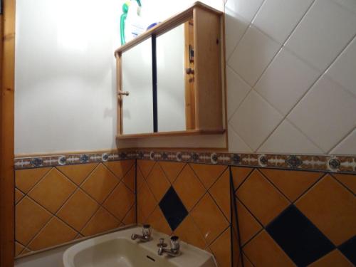 une salle de bain avec un lavabo et un miroir dans l'établissement The Boat House, à Lerryn