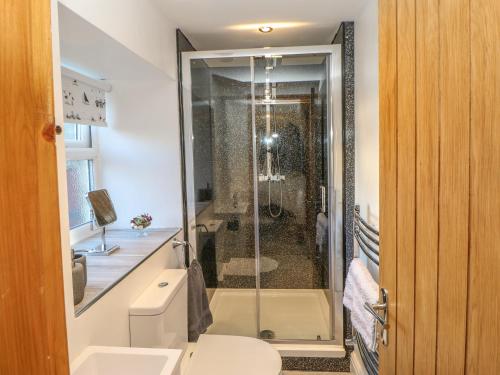 ein Bad mit einem WC und einer Glasdusche in der Unterkunft The Stables in Barnard Castle