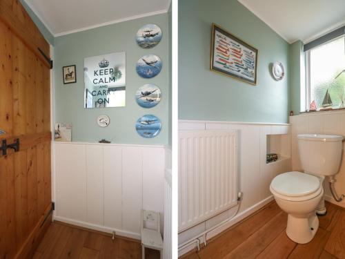a bathroom with a toilet and a window at Primrose Cottage in Penryn