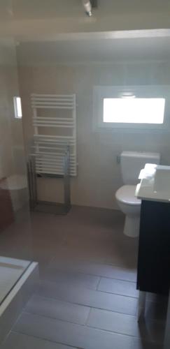 een badkamer met een wit toilet en een wastafel bij VILLA DU VERDON in Quinson