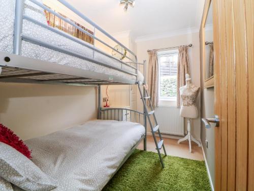 een slaapkamer met 2 stapelbedden en een groen tapijt bij Lodge 22 in Torpoint