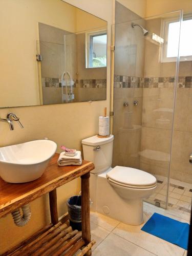 a bathroom with a toilet and a sink and a shower at Tulum Nah in Tulum