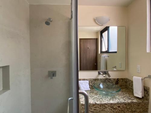 a bathroom with a sink and a mirror at Hotel Castropol in Mexico City