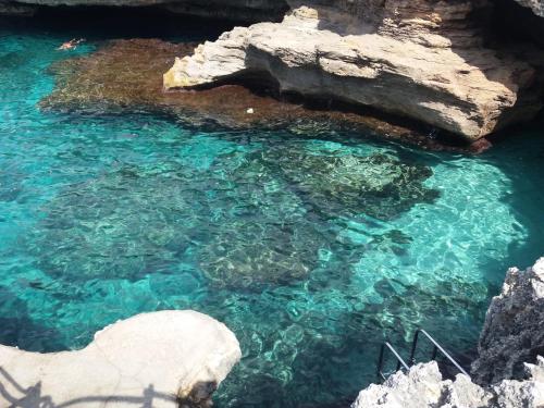 a pool of clear blue water with rocks at PRECIOSO DUPLEX EN CALA SANTANDRIA CON PISCINA Y WIFI in Son Carrio