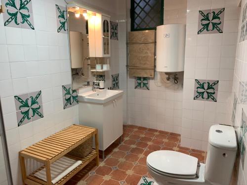 y baño con aseo y lavamanos. en Villa Loza Dorada, en Lanjarón
