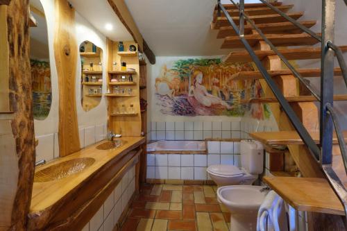 een badkamer met een wastafel en een toilet bij Domaine de Malouziès in Fontiers-Cabardès