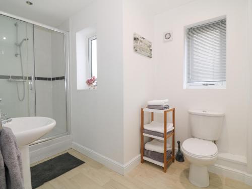 普赫利的住宿－8 Marina View，白色的浴室设有卫生间和水槽。