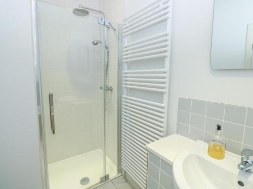 a bathroom with a shower and a sink at High Banks in Dartmouth