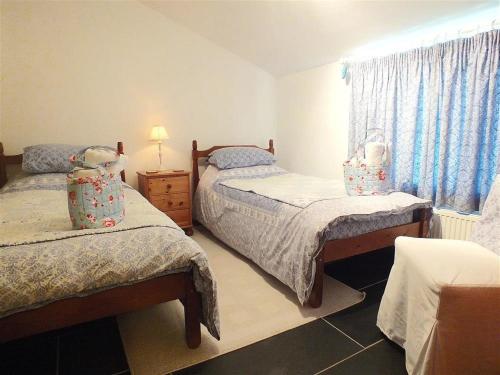 a bedroom with two twin beds and a window at Gwndwn Gwyn in Goodwick