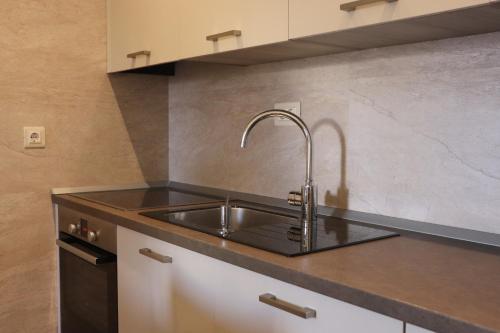 a kitchen with a sink and a counter at Hotel Villa Gracia in Budva