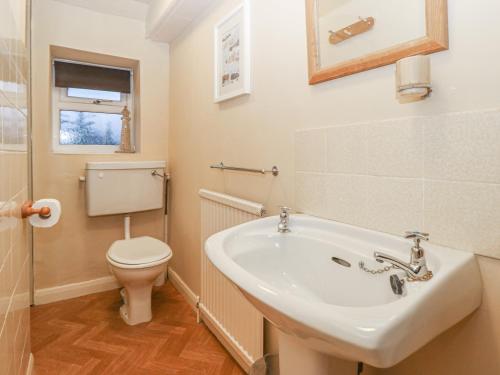 a bathroom with a sink and a toilet at Summerfield Farm Cottage in York