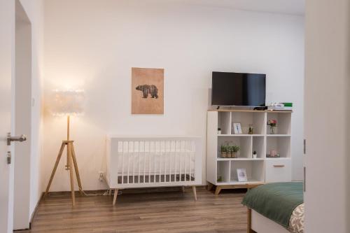 TV a/nebo společenská místnost v ubytování FAMILY Apartment OSTRAVA
