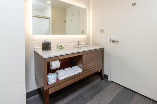 a bathroom with a sink and a mirror at Holiday Inn Hotel & Suites Memphis-Wolfchase Galleria, an IHG Hotel in Memphis