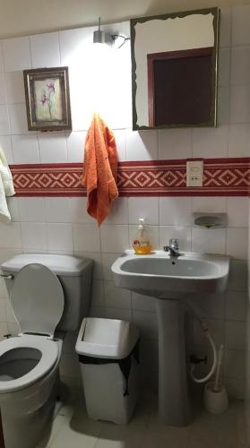 a bathroom with a toilet and a sink at Cabaña El Mirador Vallegrande in Vallegrande
