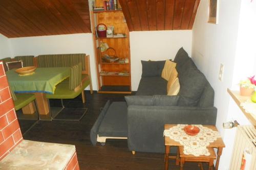 a living room with a couch and a table at Ferienwohnung am Weissenstädter See in Weißenstadt