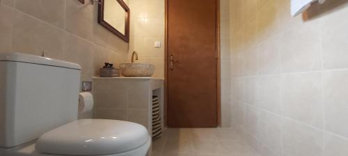 a bathroom with a white toilet and a sink at Traditional house in Asfendiou in Kos Town
