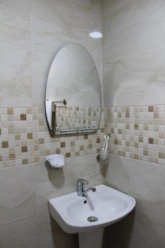 a bathroom with a sink and a mirror at Green Villa Tskaltubo in Tskaltubo