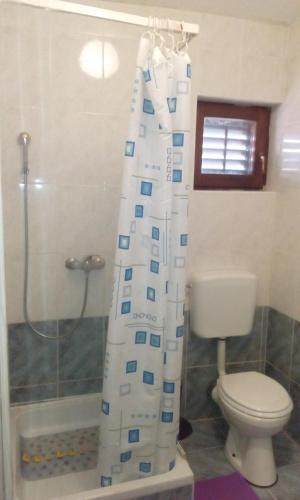 a bathroom with a shower with a toilet and a shower curtain at Ivan in Starigrad-Paklenica