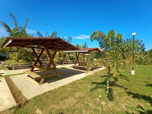 a picnic shelter with a palm tree in a park at San Pedro Country Farm Resort and Event Center Inc in Cantilan
