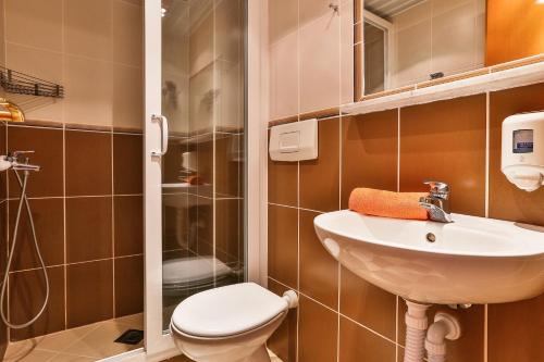 a bathroom with a toilet and a sink at Apartmani Luka - Vila Brzulovic in Rafailovici