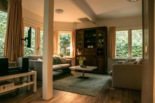 a living room with two couches and a tv at Vakantiehuis 't Musje in Epe