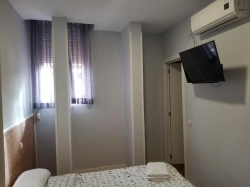 1 dormitorio con 1 cama y TV en la pared en Casa Huésped Magdalena, en Madrid