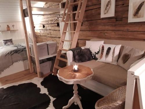 - une chambre avec un canapé et 2 lits superposés dans l'établissement Studio Chic Wildhaus, à Wildhaus