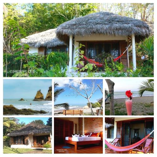 a collage of pictures of a resort on the beach at Hosteria Cumilinche in Same