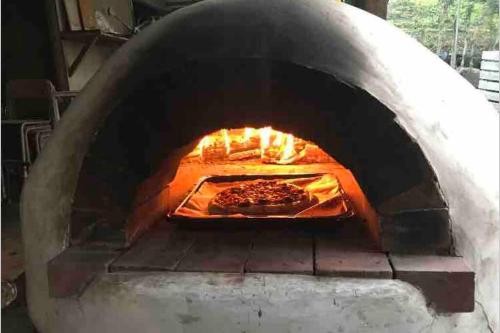 a brick oven with a pizza in it at toyoukenomori in Mitsugarasuchō