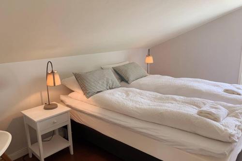 two beds sitting next to each other in a bedroom at Moldegaard Riding Lodge in Moldegard