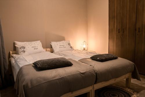 two twin beds with pillows on them in a room at Youthfull Escape in Nicosia in Nicosia