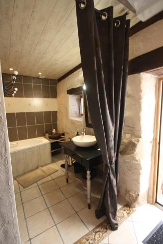 ein Badezimmer mit Waschbecken und Badewanne in der Unterkunft Le Nichoir in Les Essarts